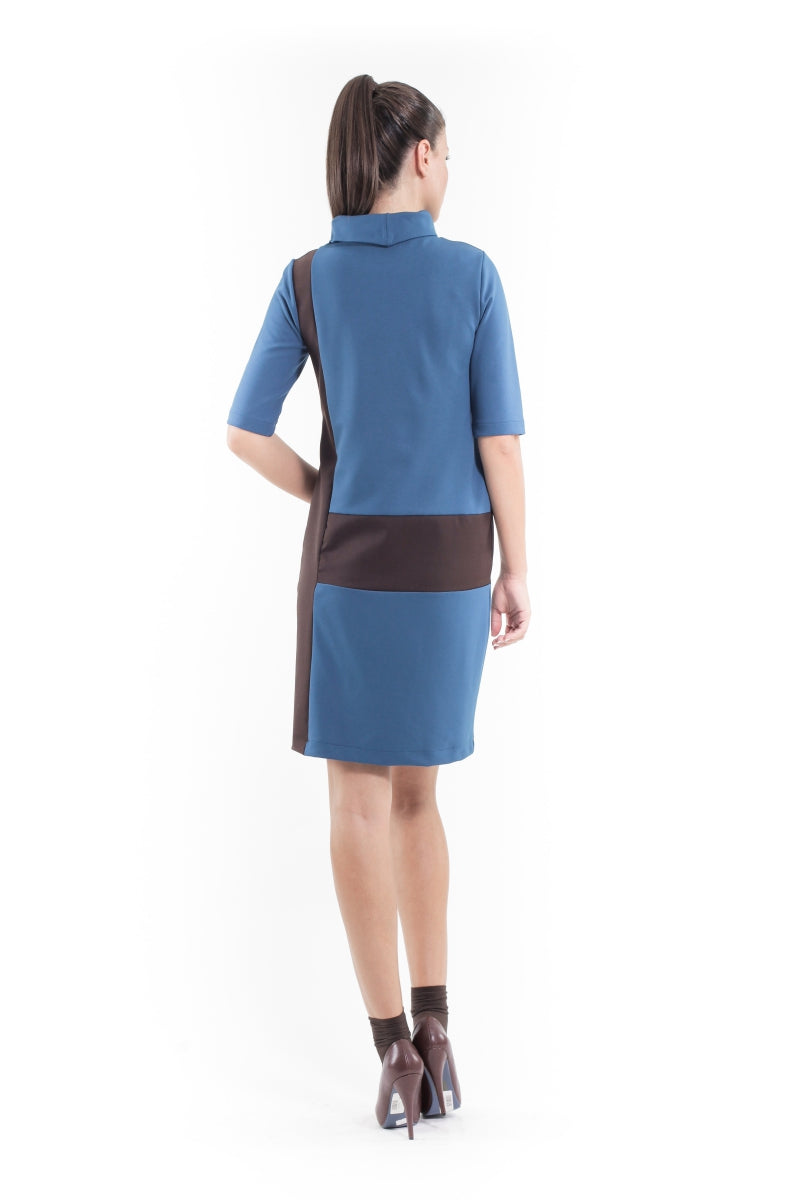 Panel Detail Polo Neck Dress
