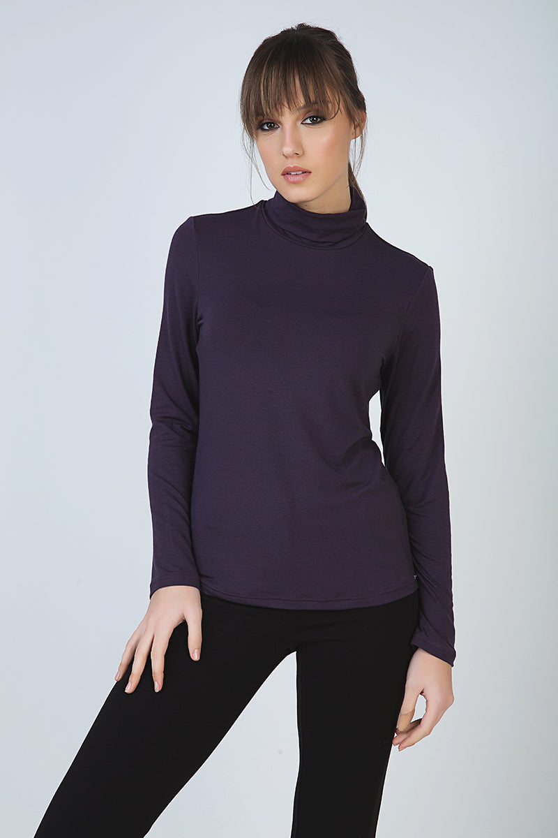 Purple Long Sleeve Polo Neck Jumper
