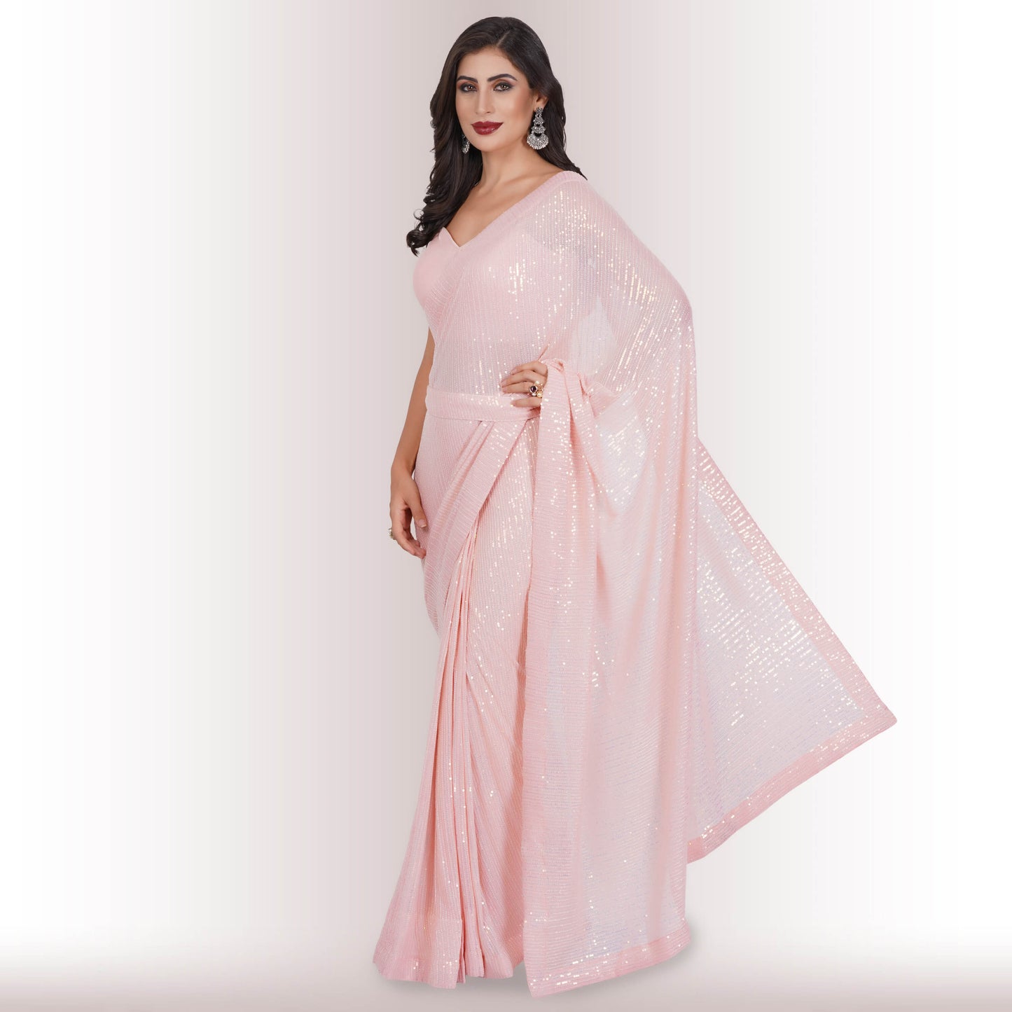 Ready Made Sequin Saree - Blush