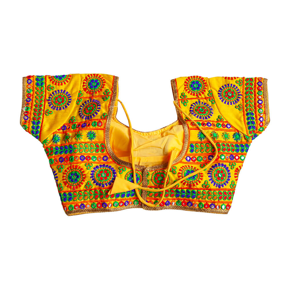 Multi Color Kutchi Work Readymade Blouse - Yellow