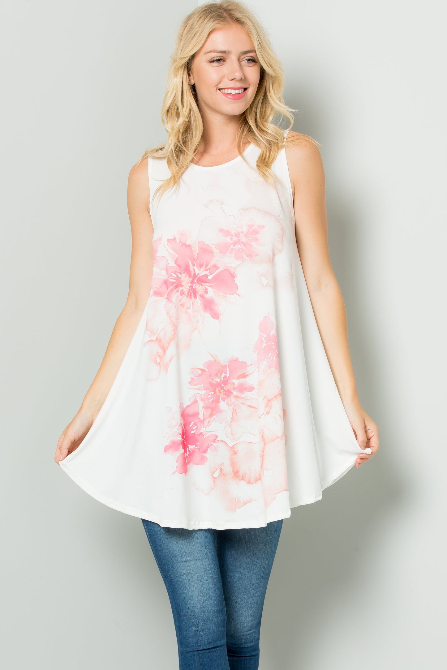 Sleeveless Tunic Dress With Floral Print Sublimation