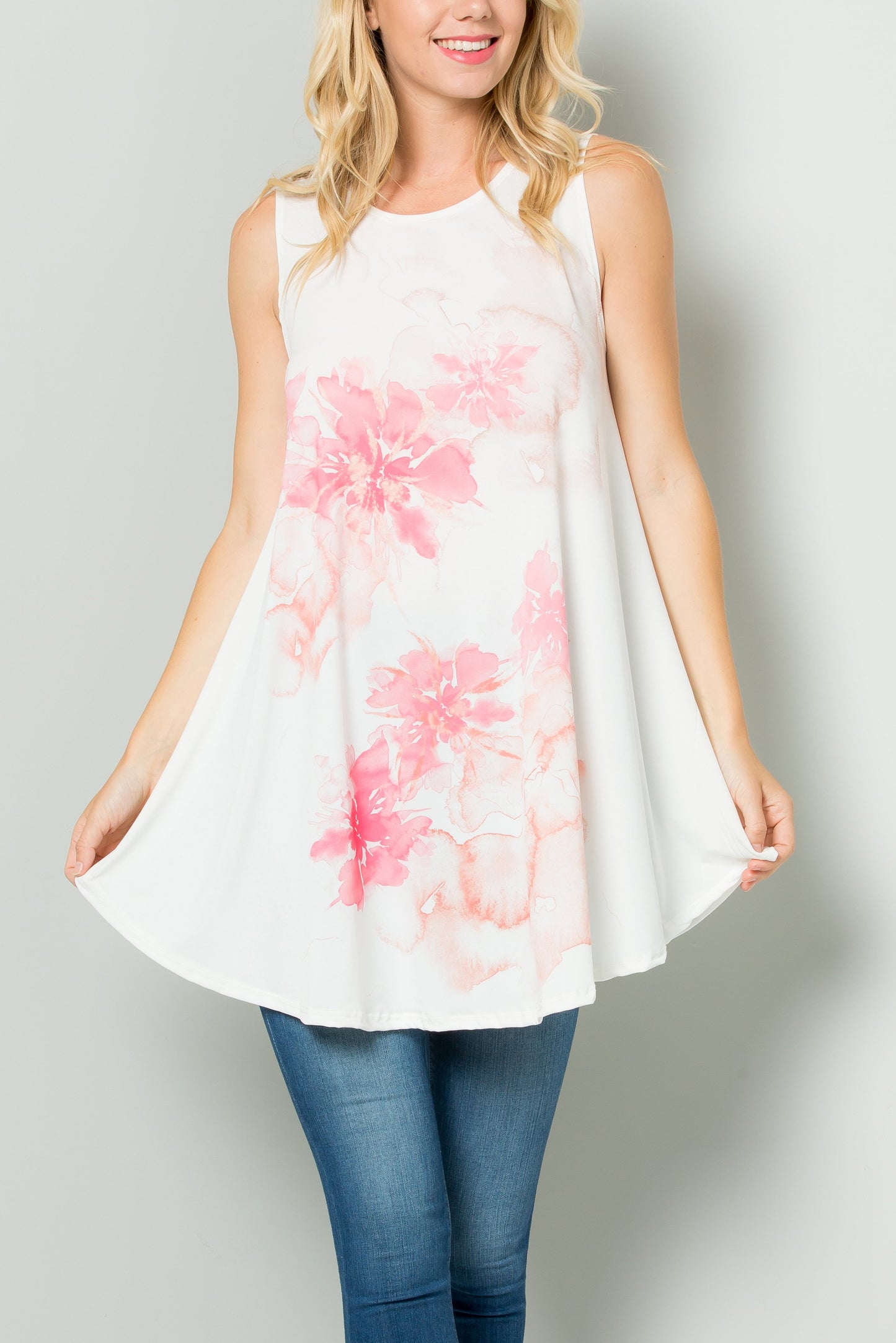 Sleeveless Tunic Dress With Floral Print Sublimation