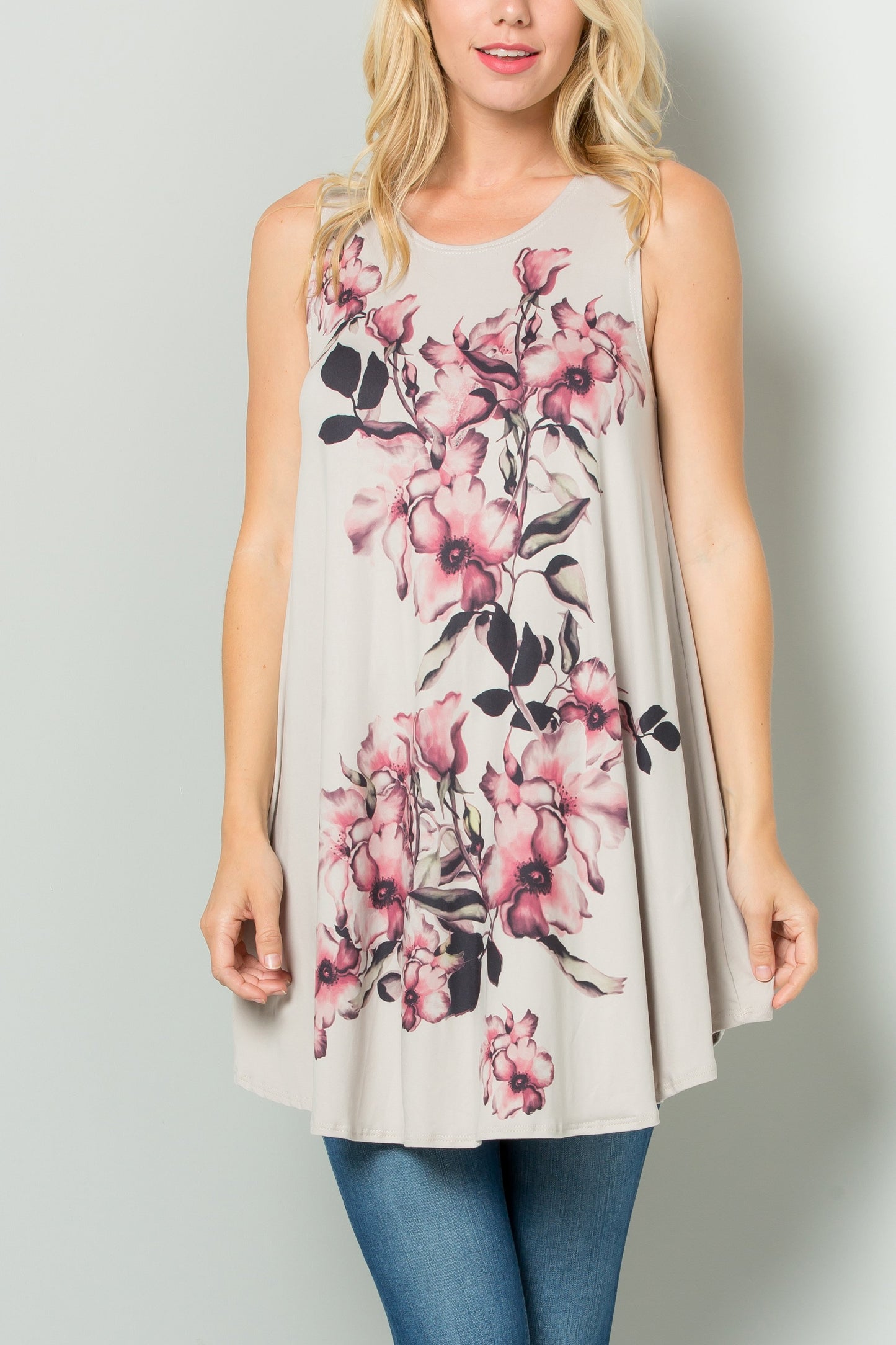 Sleeveless Tunic Dress With Floral Print Sublimation