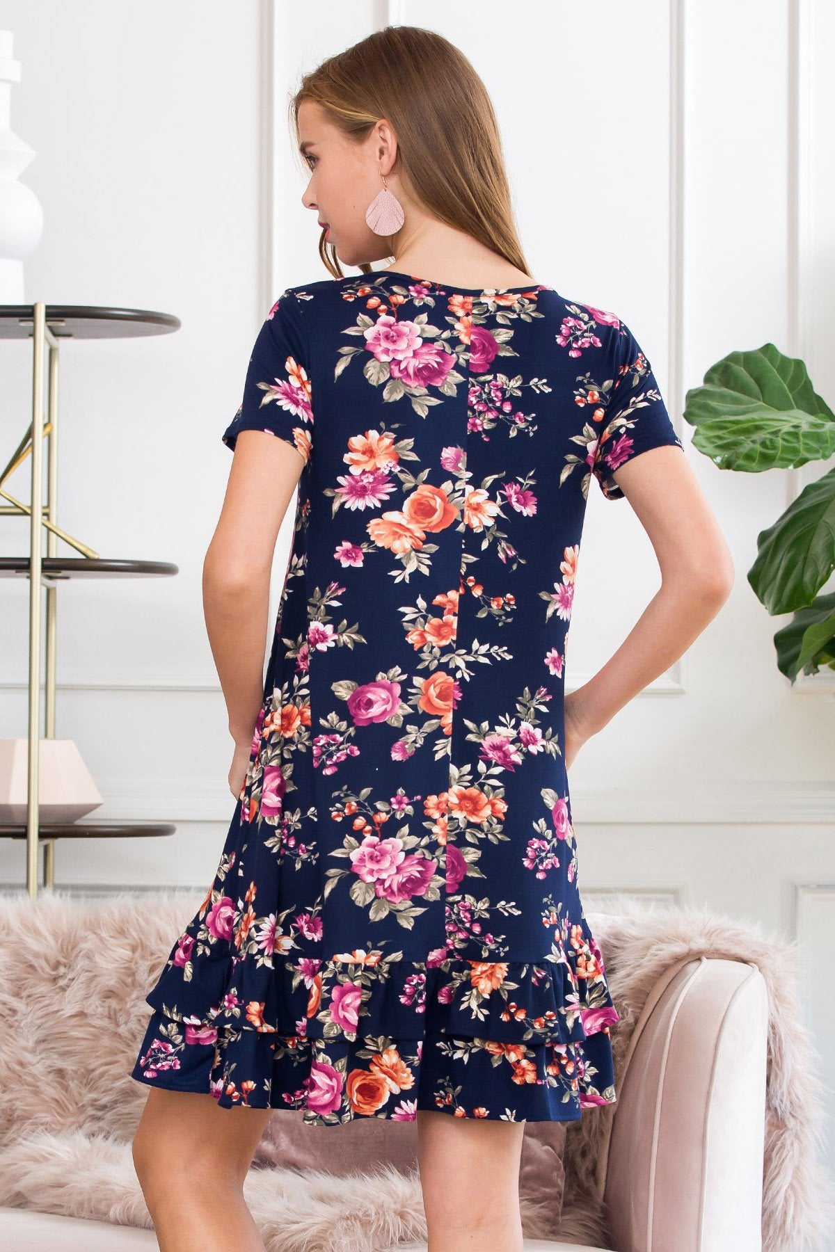 Short Sleeved Floral Midi Ruffled Dress | Riah Fashion