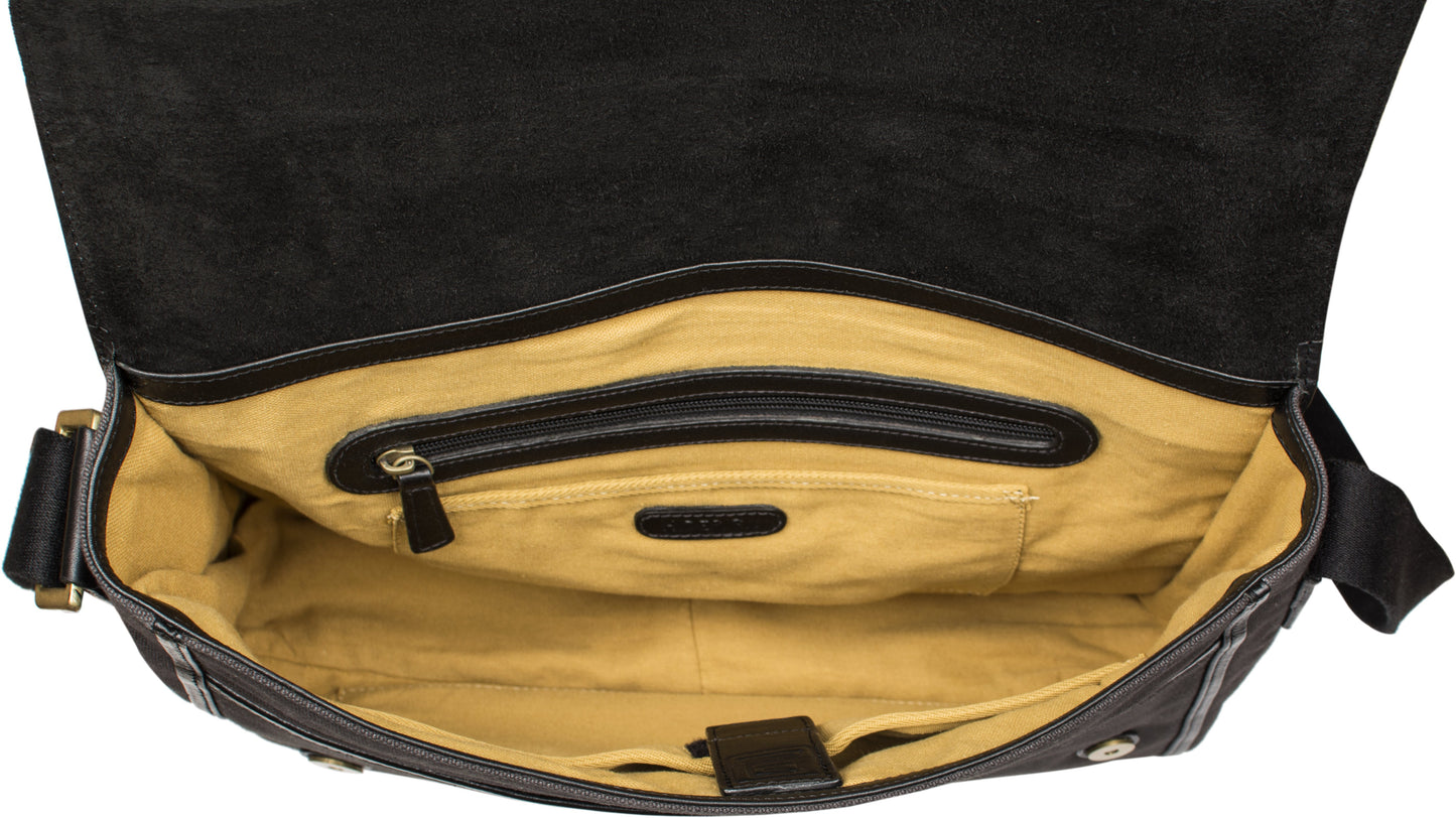 Aiden Genuine Leather and Canvas 15 Inch Laptop Shoulder Messenger Business Bag for Men & Women
