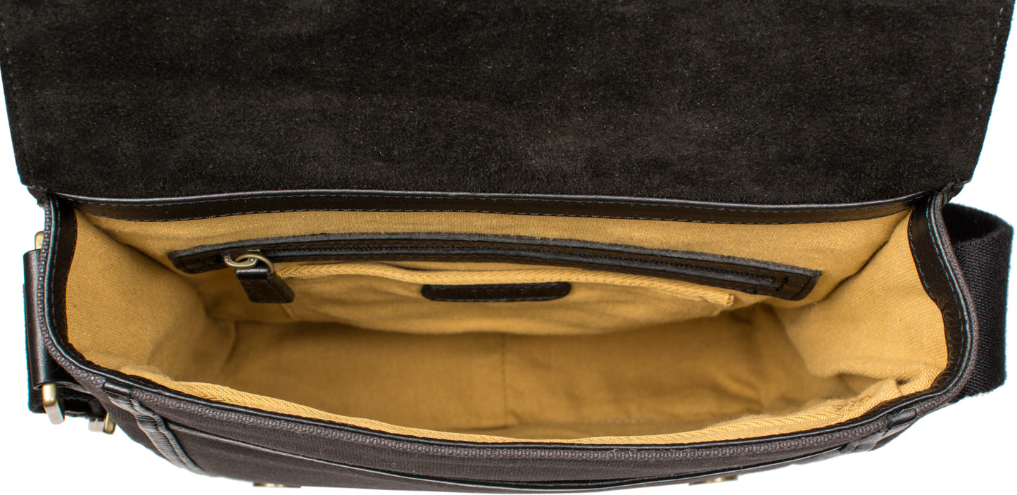 Aiden Genuine Leather and Canvas Medium Crossbody Men/Women Shoulder Messenger Bag/Travel Bag / 10.5" iPad Bag
