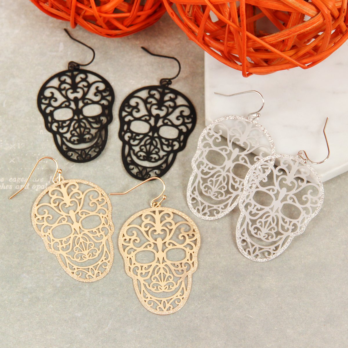 Filigree Sugar Skull Earrings
