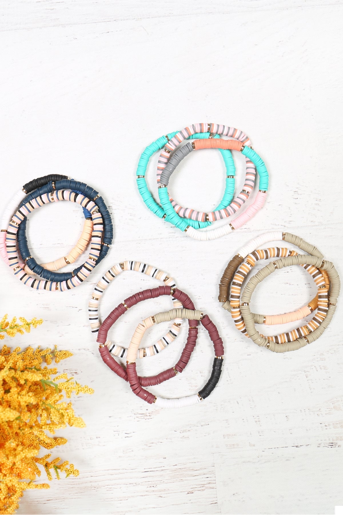 Fimo Tri Color Piece Elastic Bracelet