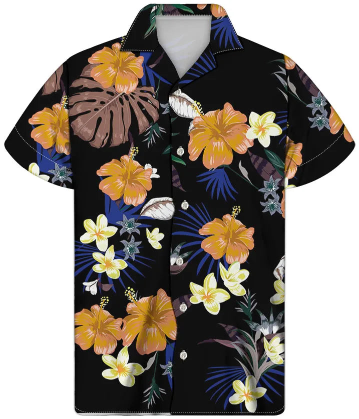 Fancy Gold Shirts for Men Polynesian Tribal Fabric Hawaiian Short Sleeve Shirt Men Summer Clothing for Men's Tropical Tops Shirt