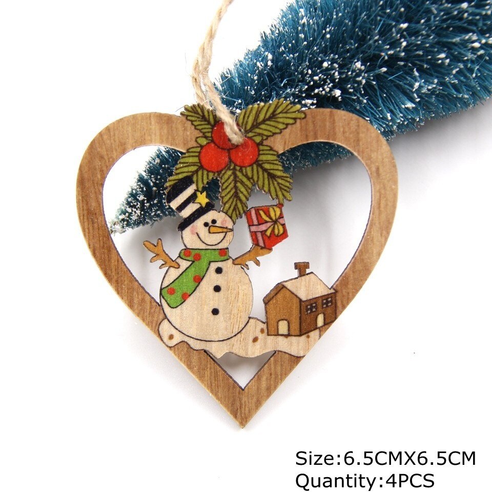 1SET Star Printed Wooden Pendant Ornaments Xmas Tree Ornament DIY Wood Crafts Kids Gift for Home Christmas Party Decoration