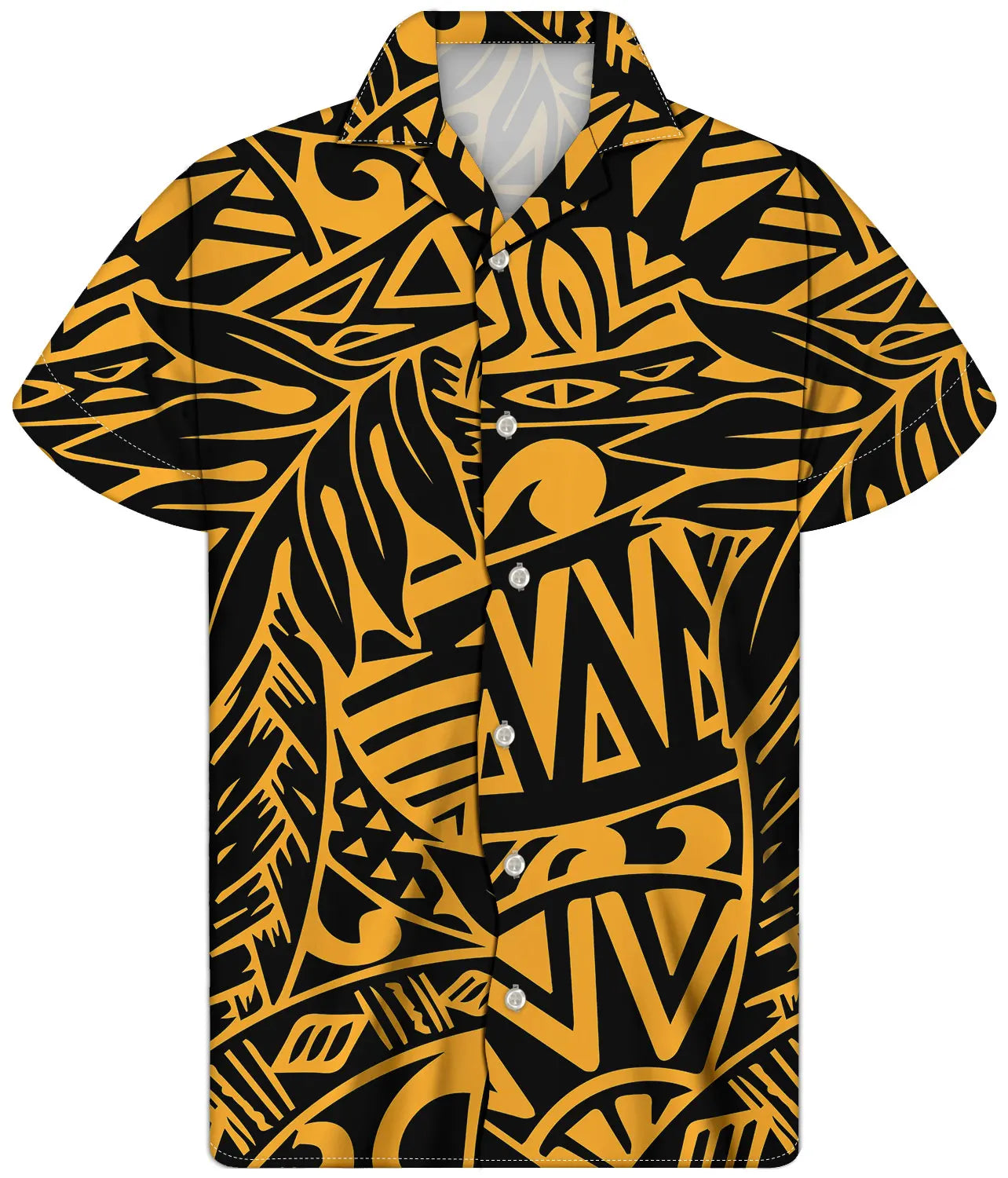 Fancy Gold Shirts for Men Polynesian Tribal Fabric Hawaiian Short Sleeve Shirt Men Summer Clothing for Men's Tropical Tops Shirt