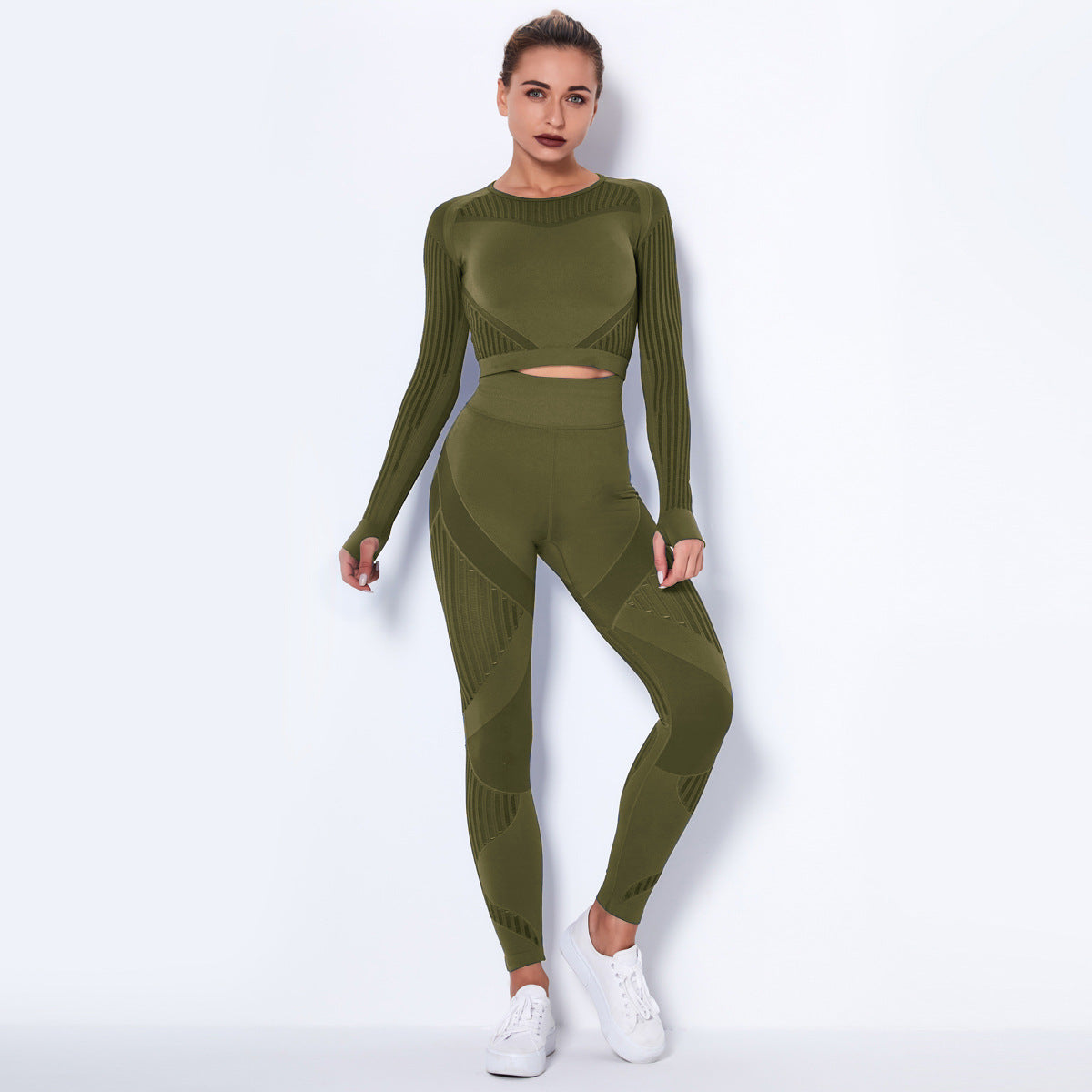 Women 2 Piece Yoga Sets Mesh Breathable Long Sleeve Gym Yoga Wear & Leggings Set Fitness Yoga Wear