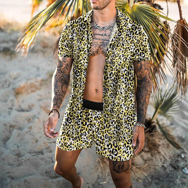 Summer Short Sleeve Shirt Suit Men Fashion Floral Print Hawaiian Shirts + Beach Shorts Casual Beach Clothing Sets Vetement Homme