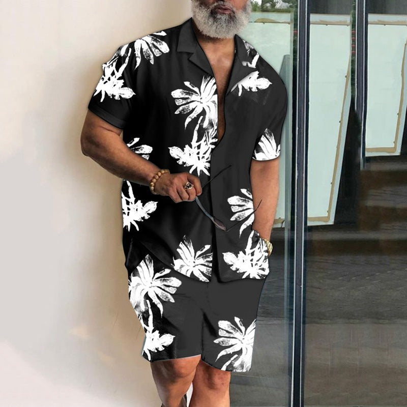 Summer Man Clothes Hawaiian Resort Print Set Men's Shorts Shirt Casual Beach Short Sleeve Two Piece Sets Beach Men Shirts