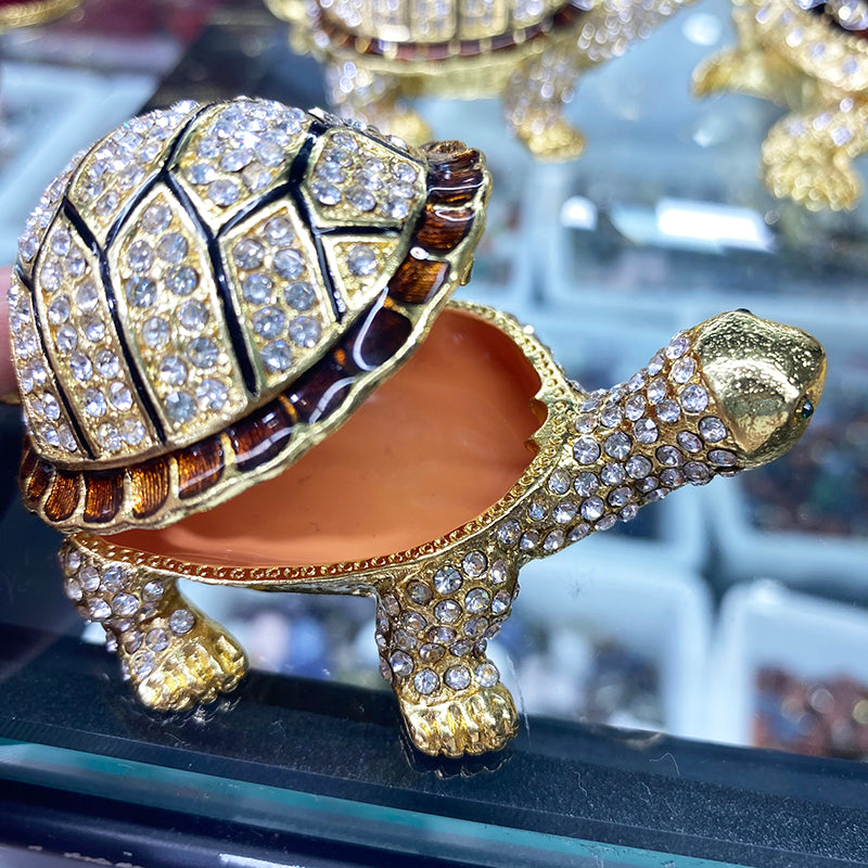 New Product Zinc Alloy Jeweled Crystal Turtle Shape Metal Jewelry Storage Box for Sale