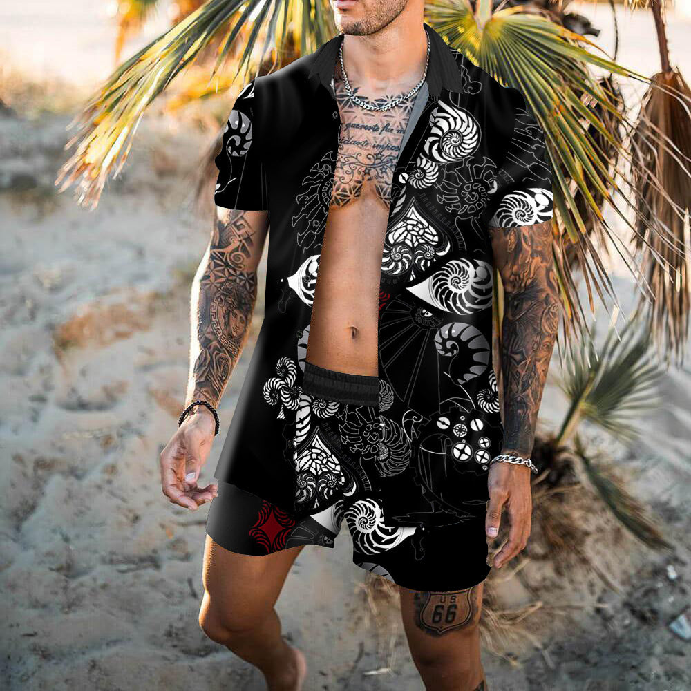 Summer Short Sleeve Shirt Suit Men Fashion Floral Print Hawaiian Shirts + Beach Shorts Casual Beach Clothing Sets Vetement Homme