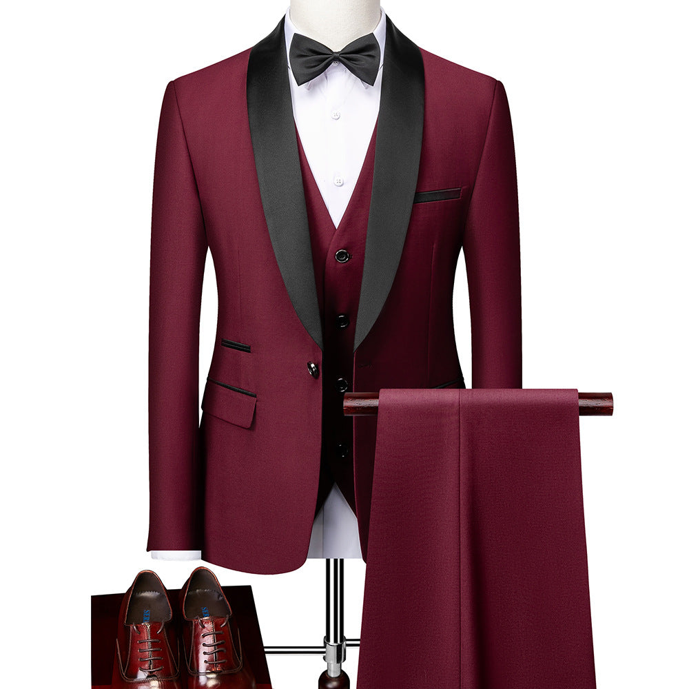 Fashionable High Quality Slim Fit Blazer Formal Prom Clothes Wine Red Men Suits