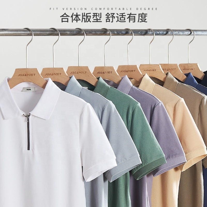 Polo Shirt Men's New Loose Mercerized Cotton Trendy Solid Color Casual Polo Collar Half Sleeve Wholesale