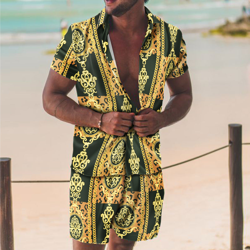 Summer Short Sleeve Shirt Suit Men Fashion Floral Print Hawaiian Shirts + Beach Shorts Casual Beach Clothing Sets Vetement Homme