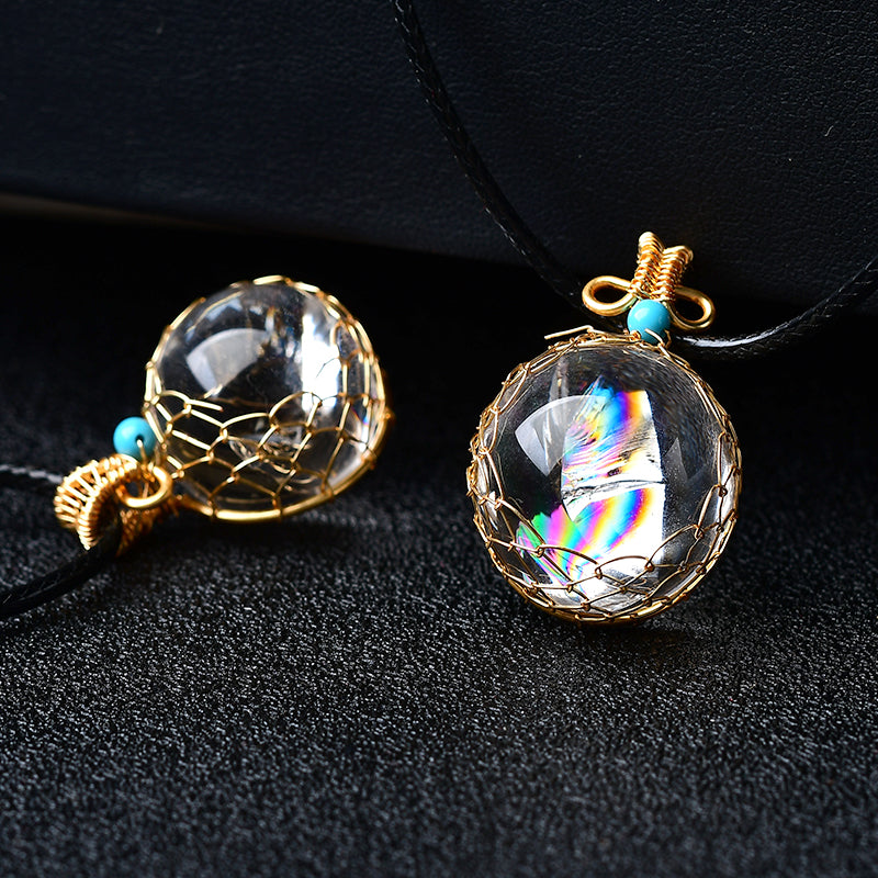 Natural Clear Quartz Aura Ball Shape Quartz Mineral Jewelry Healing Stone for Men Women Jewelry Gift