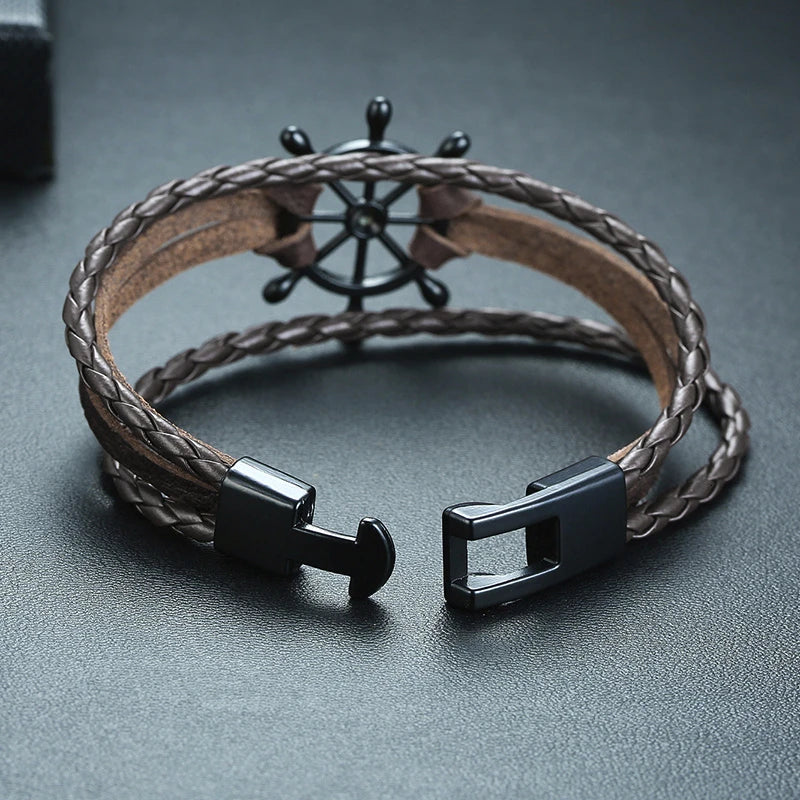 Ships Wheel Jewelry Rudder Leather Bracelet Nautical Bracelet Nautical Gifts for Men Jewelry