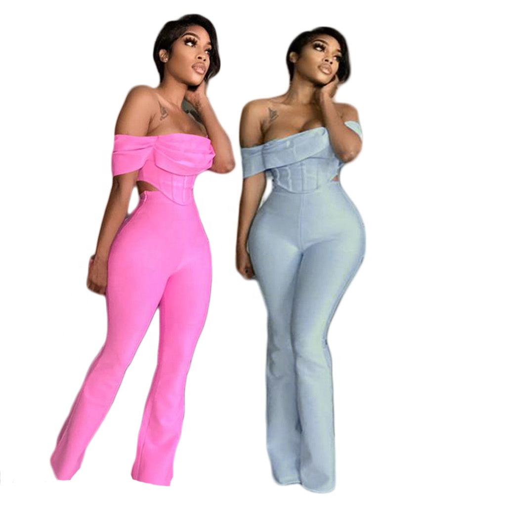 QC-F081 Top Quality Slash Neck Top and Shorts Sexy Women Two Piece Set