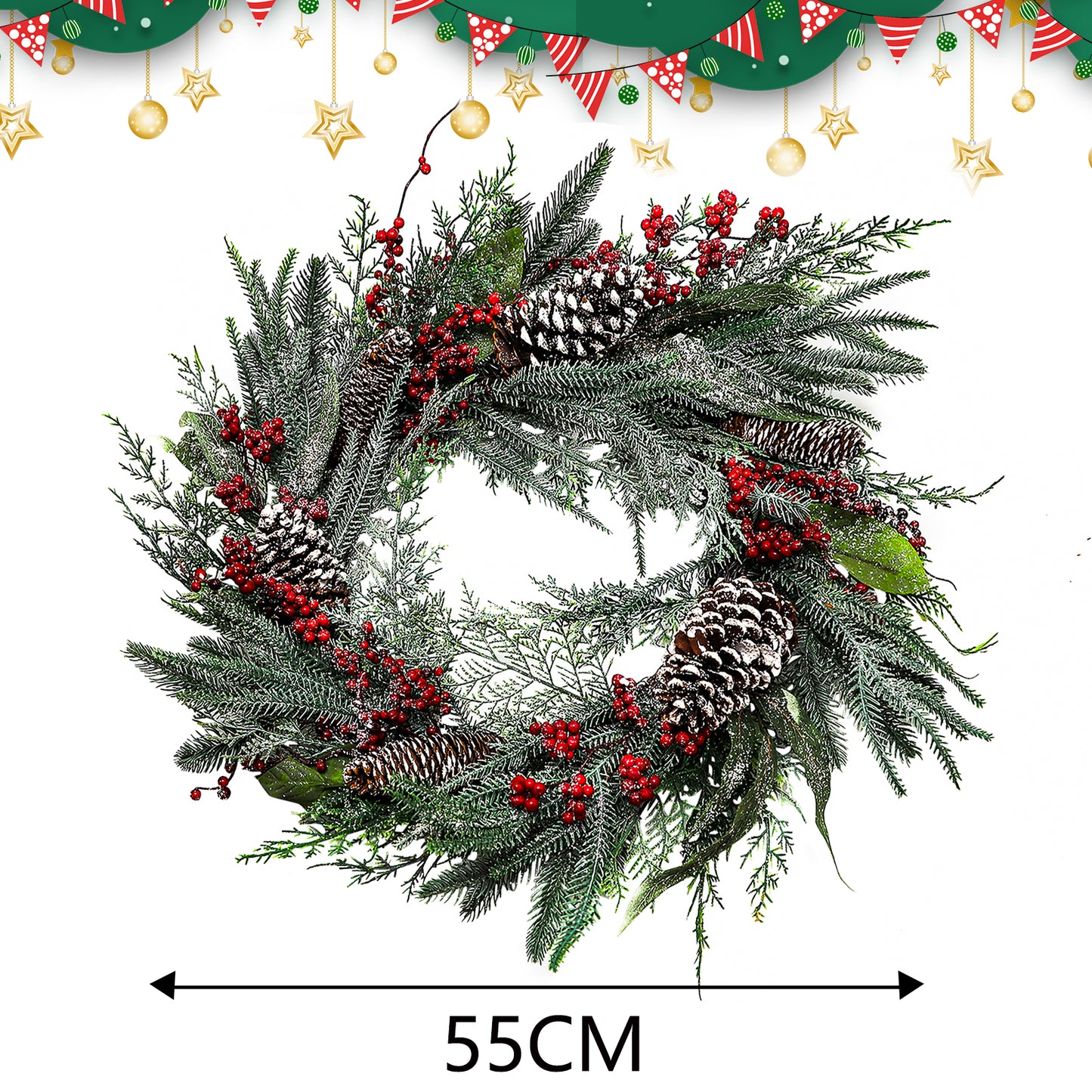 Artificial Green Wreaths With Pine Cone Berry and Pine Branch Ornaments Christmas Wreath Supplies Festival Home Wall Decor