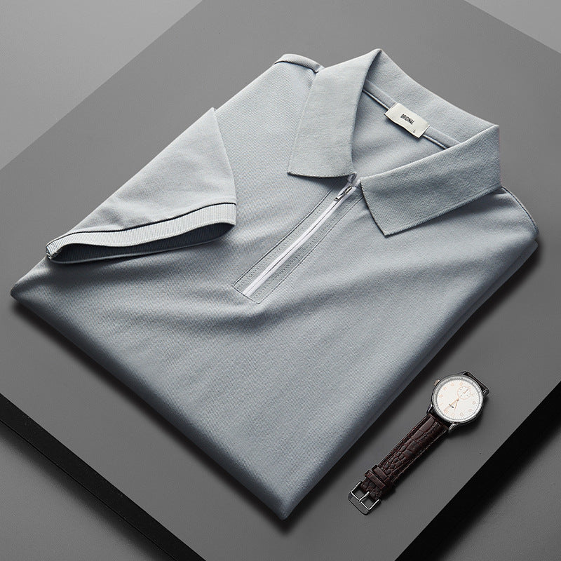 Polo Shirt Men's New Loose Mercerized Cotton Trendy Solid Color Casual Polo Collar Half Sleeve Wholesale