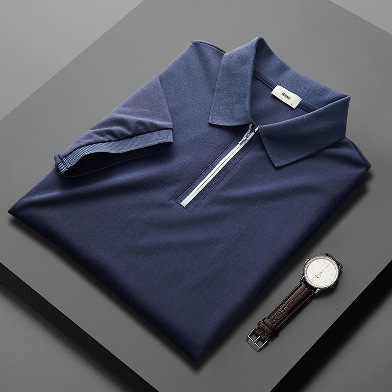 Polo Shirt Men's New Loose Mercerized Cotton Trendy Solid Color Casual Polo Collar Half Sleeve Wholesale
