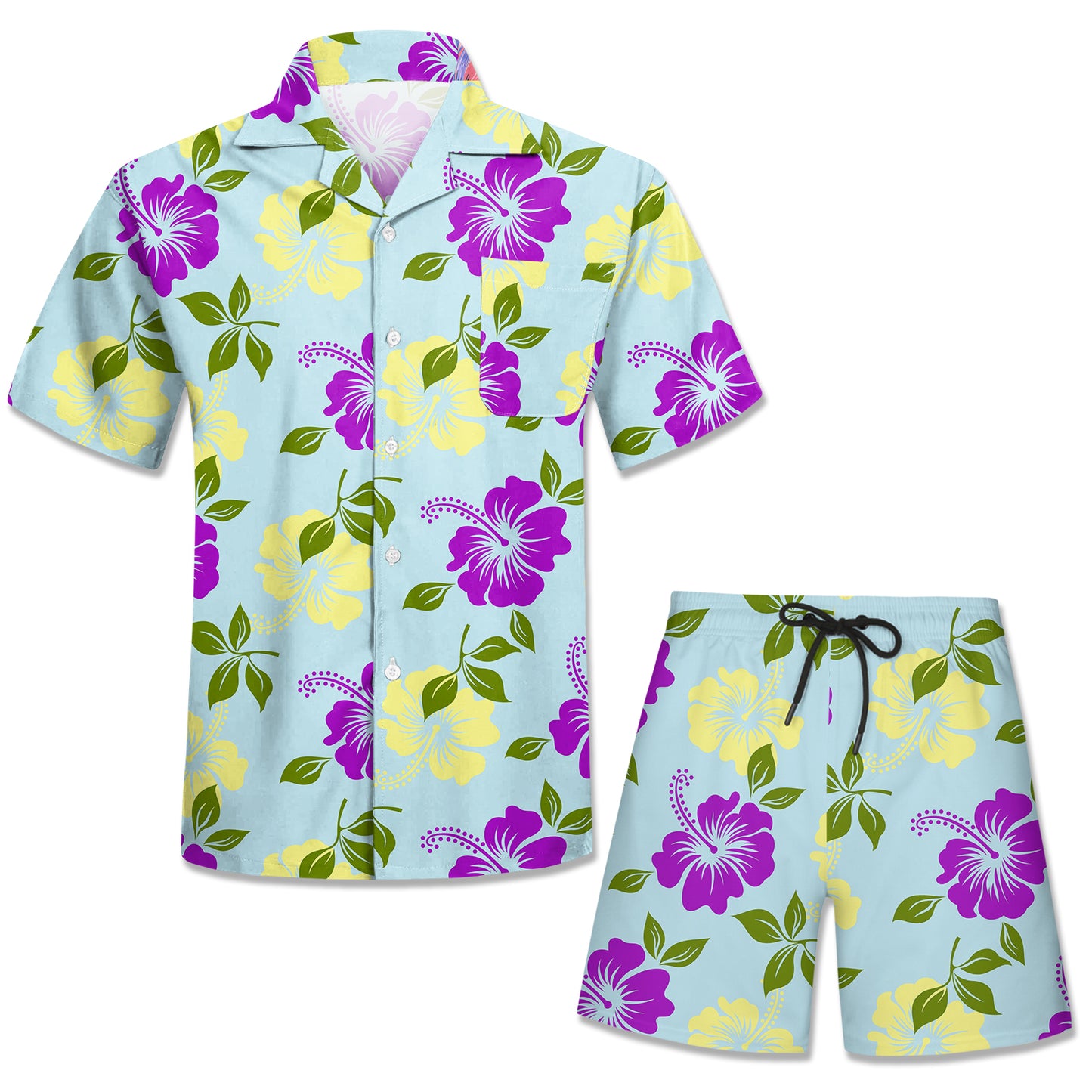 Custom Your Graphic Shirts Men Short Sleeve Two Pieces Set Sublimation Printing Mens Floral Hawaiian Shirt and Shorts Set