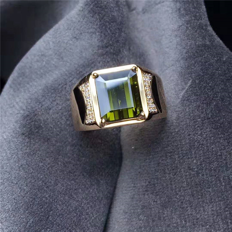 Gemstone Fine Jewelry Manufacturer Wholesale Classic 3.35ct Natural Green Tourmaline Men Ring Jewelry 18K Real Yellow Gold
