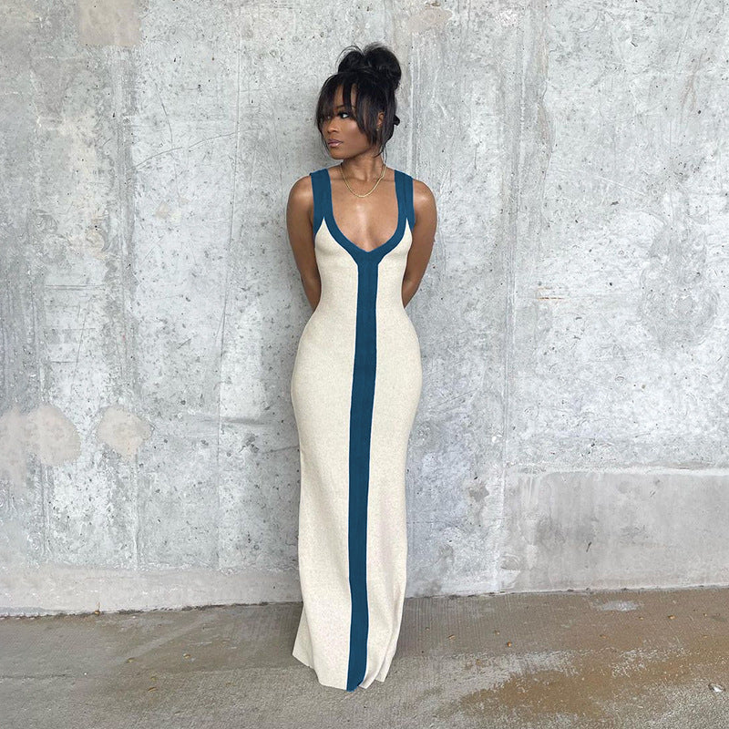 Fashion Sexy Slit One Piece Dress Ribbed Beach Long Dresses Women