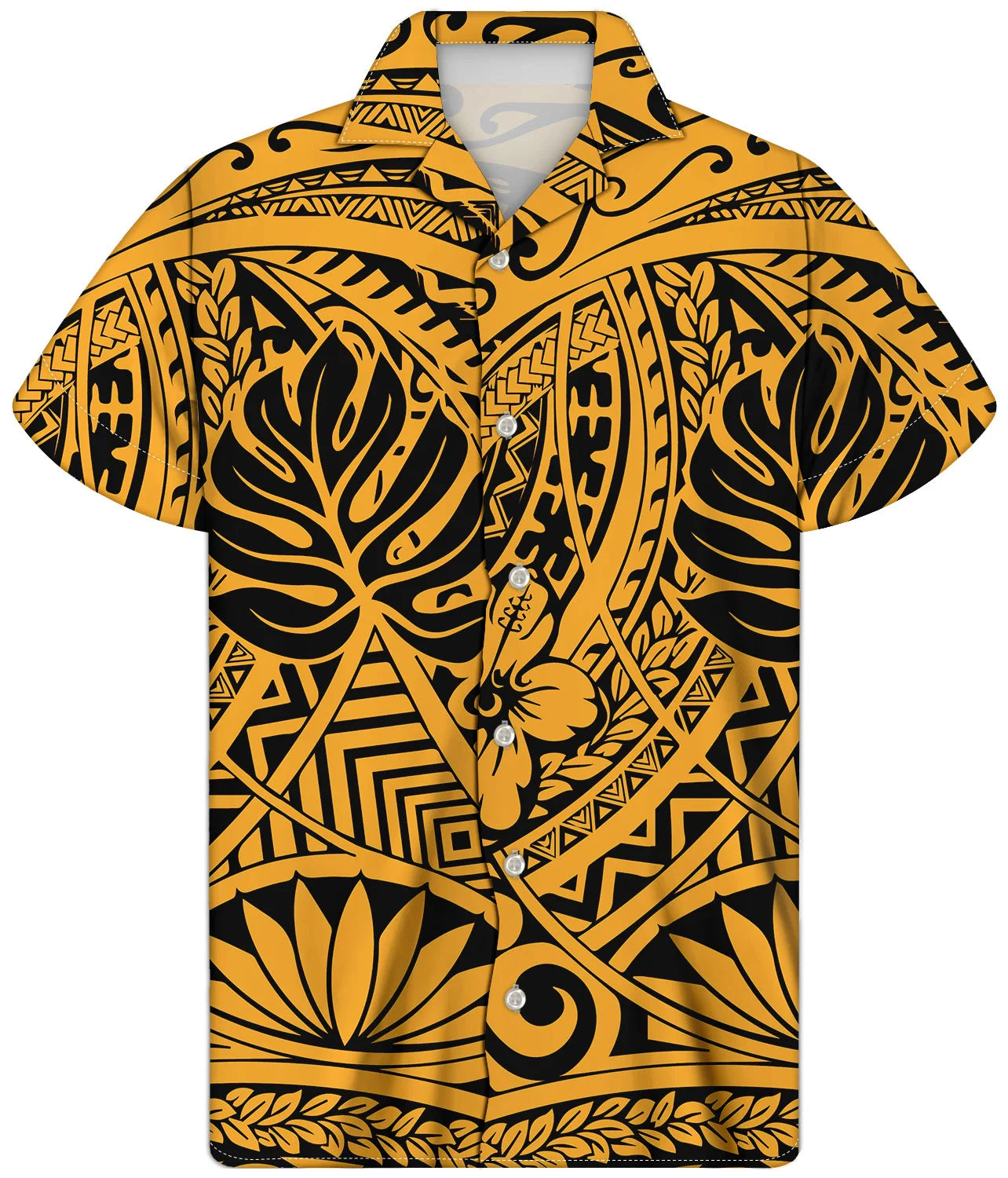 Fancy Gold Shirts for Men Polynesian Tribal Fabric Hawaiian Short Sleeve Shirt Men Summer Clothing for Men's Tropical Tops Shirt