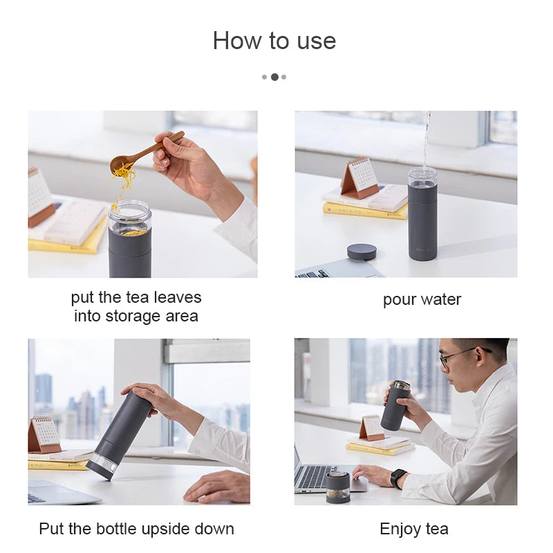 Wholesale Minimalist Thermal Flask Vacuum Stainless Steel Water Bottles With Transparent Tea Infuser