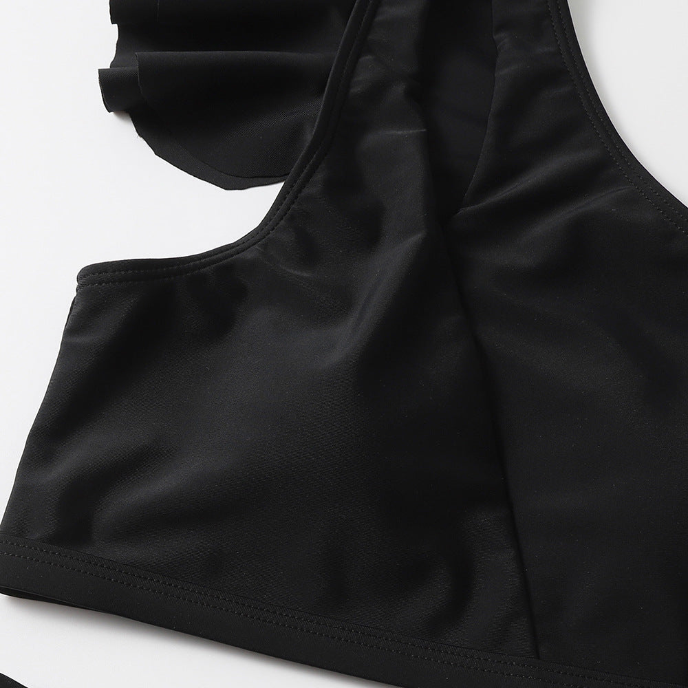 Sexy Figure-Hugging Ruffle Trim One Shoulder Top Cover Up Swimsuit Custom Bikini Swimwear Solid High Waist Swimwear Women