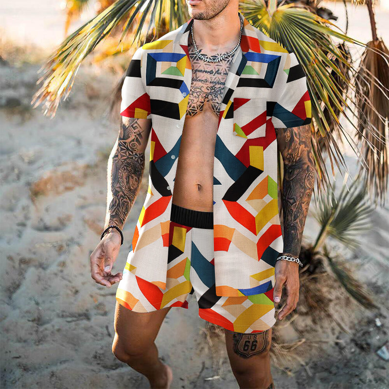 Summer Short Sleeve Shirt Suit Men Fashion Floral Print Hawaiian Shirts + Beach Shorts Casual Beach Clothing Sets Vetement Homme