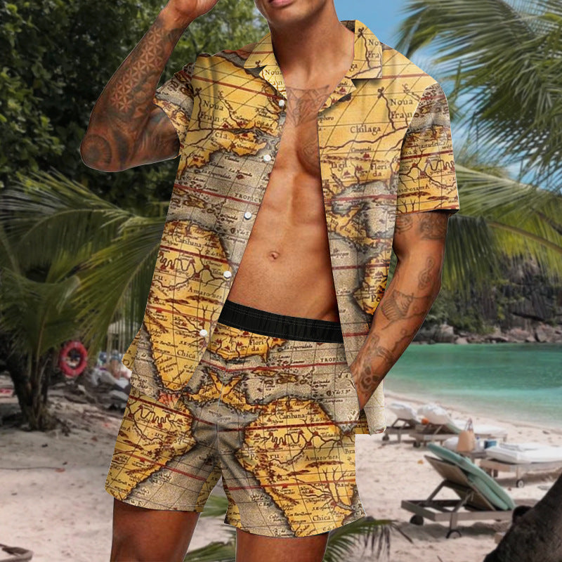 Summer Short Sleeve Shirt Suit Men Fashion Floral Print Hawaiian Shirts + Beach Shorts Casual Beach Clothing Sets Vetement Homme