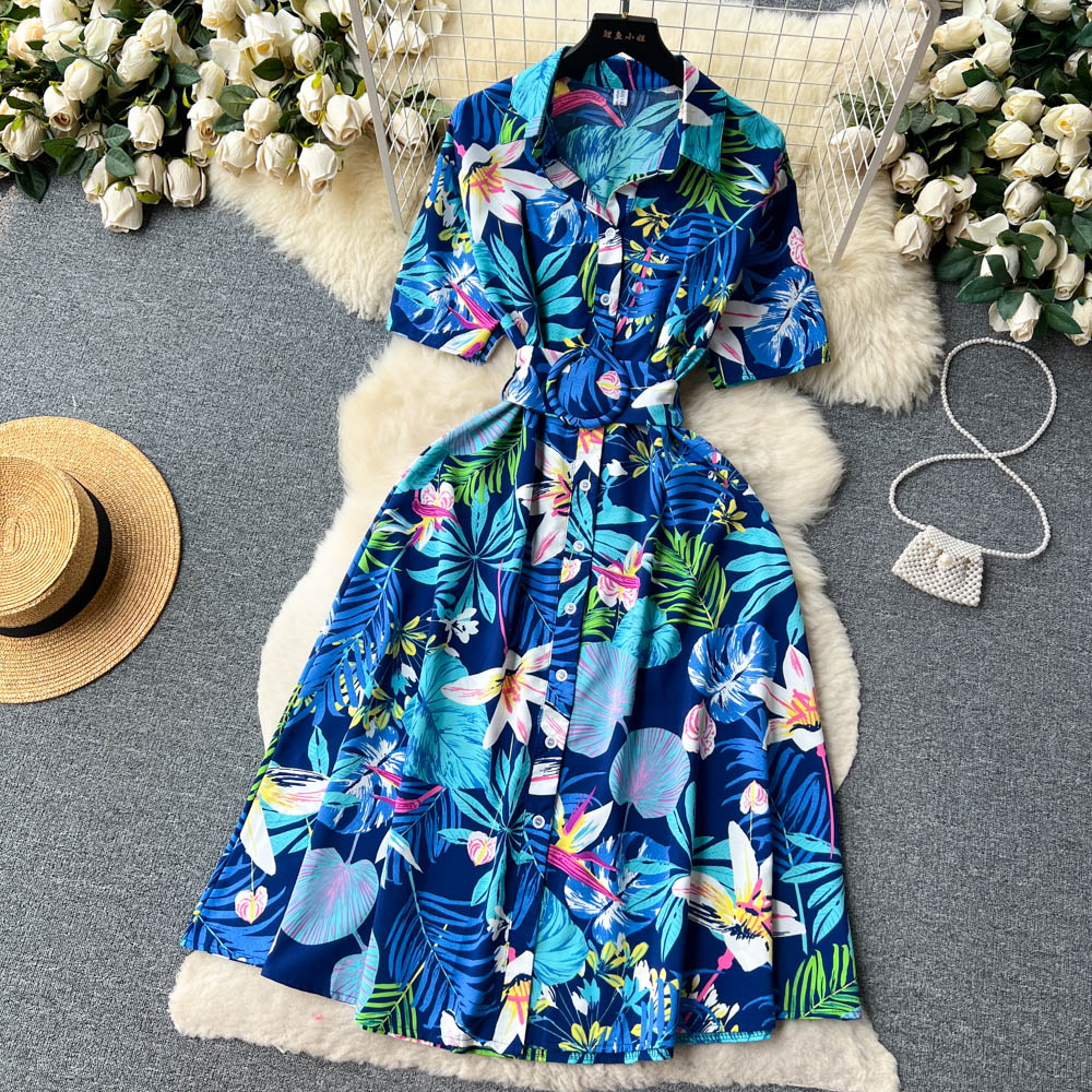 New 2023 Floral Sexy Slash Neck One Shoulder Elegant Vacation Chiffon Ruffle Dress