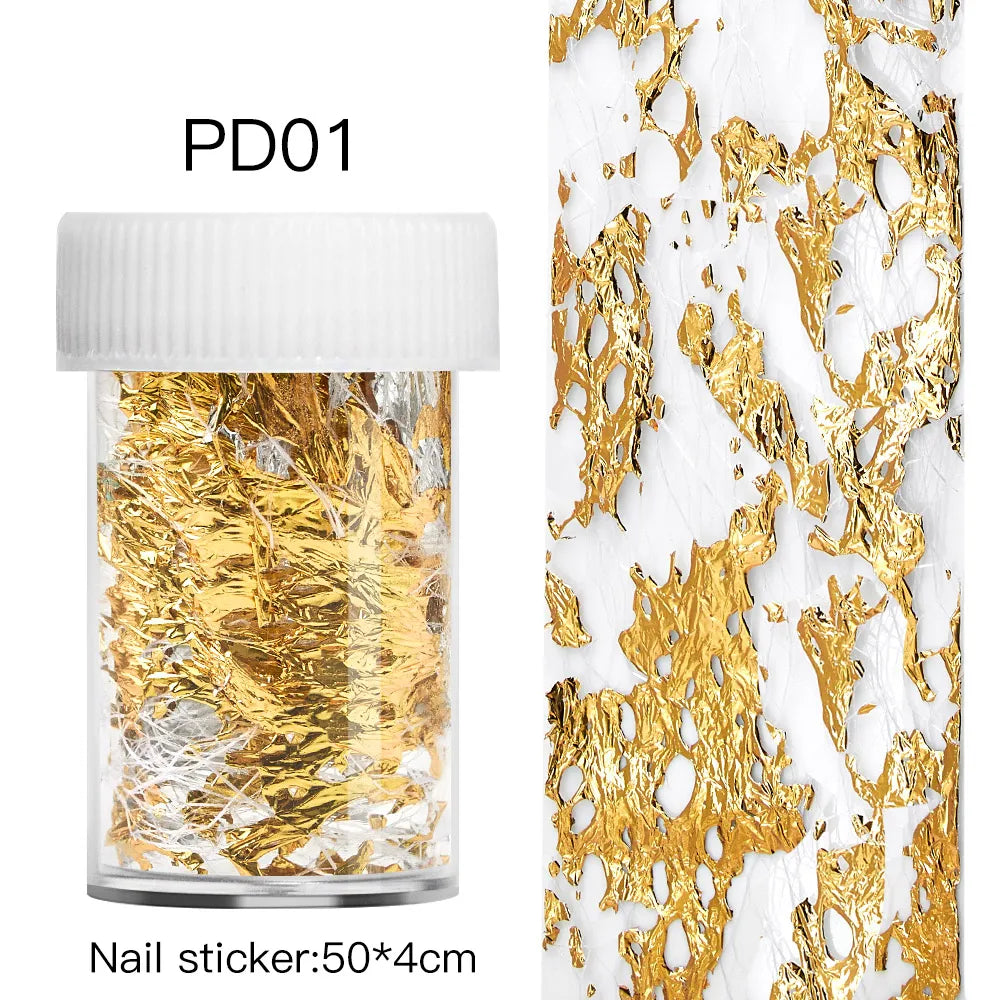 Gold Aluminum Foils 3D Mesh Nail Stickers Stripe Line Nail Art Decal Wraps Slider Manicure DIY Nail Art Decoration Accesorios