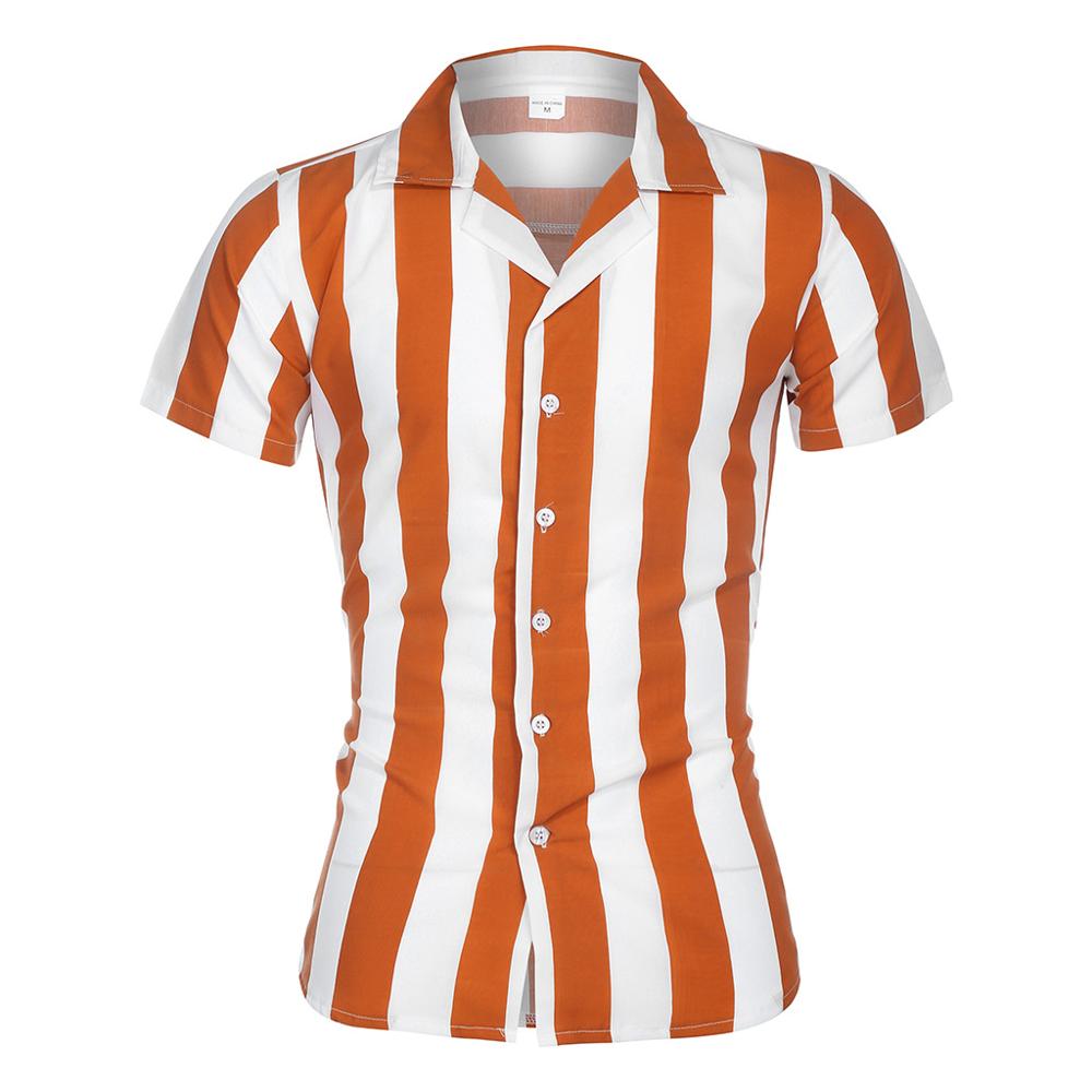 Men Fashion Shirts Casual Multicolor Striped Lapel Shirts Short-Sleeve Top Blouse Men Shirt Summer