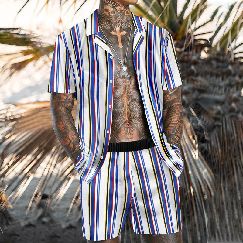 Summer Short Sleeve Shirt Suit Men Fashion Floral Print Hawaiian Shirts + Beach Shorts Casual Beach Clothing Sets Vetement Homme