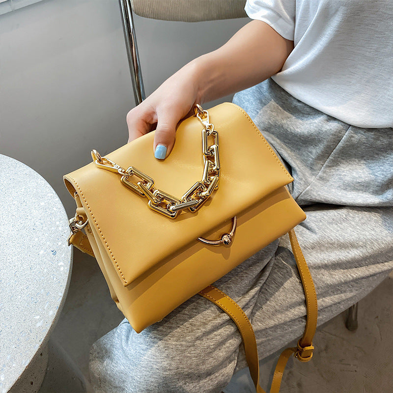 Luxury Women Bag Brand Thick Chain Flap Leather Handbag Female Crossbody Bag Soft Leather Women Totes Bags Ladys Purse