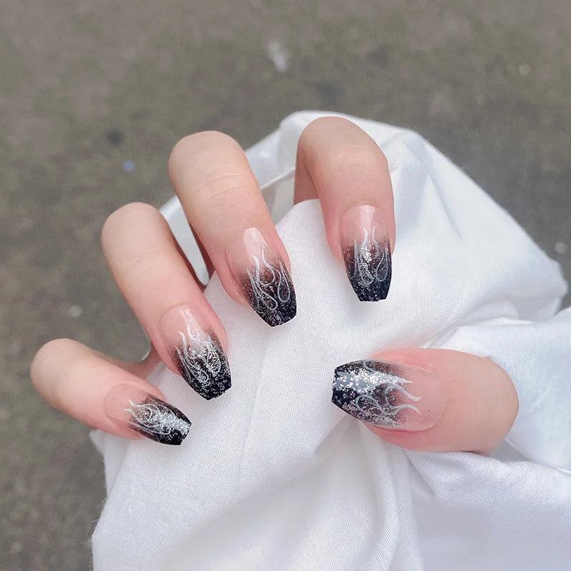 24pcs False Nails Floral Beads Decorated Artificial Nail Tips Bride Reusable Fingernails Fake Nail Press on Nail накладные ногти
