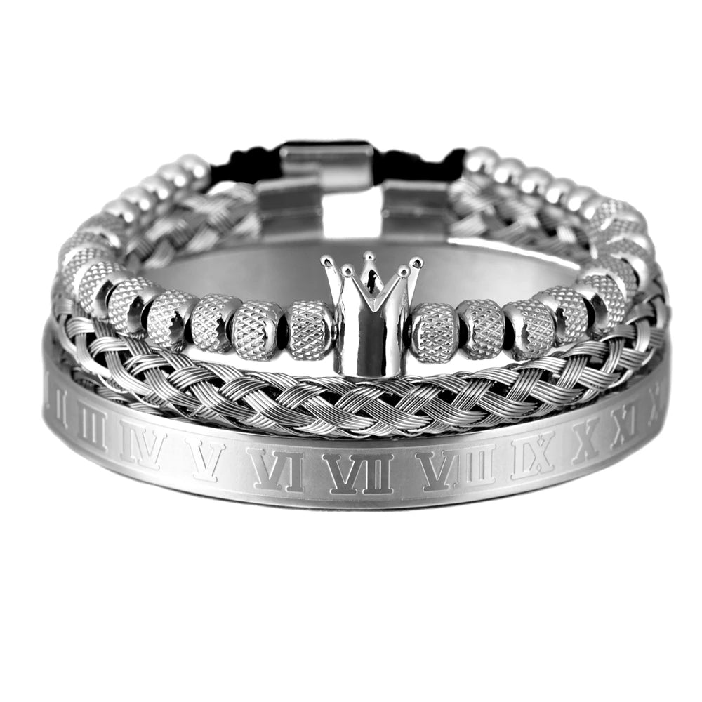 Luxury 3pcs/Set Stainless Steel Bracelet Hip Hop Men Jewelry Roman Number Charm Gold Color Jewelry for  Men Pulseira Bileklik