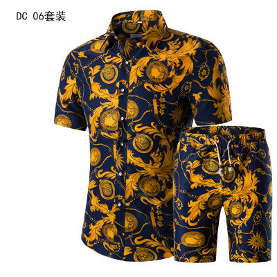 Summer Fashion Hawaiian Clothing Mens Shirt Sets Male Floral Print Shirts+Shorts Set Men Beach Casual Short Sleeve 2 Pieces Sets