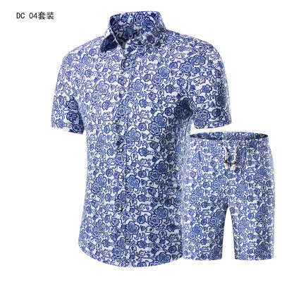 Summer Fashion Hawaiian Clothing Mens Shirt Sets Male Floral Print Shirts+Shorts Set Men Beach Casual Short Sleeve 2 Pieces Sets