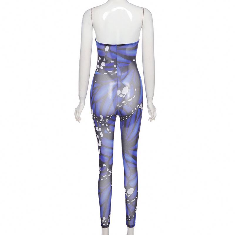 K21q00781 Summer Sexy Sleeveless Stretch Tight Backless Mesh Jumpsuit 2022 Women's Jumpsuit