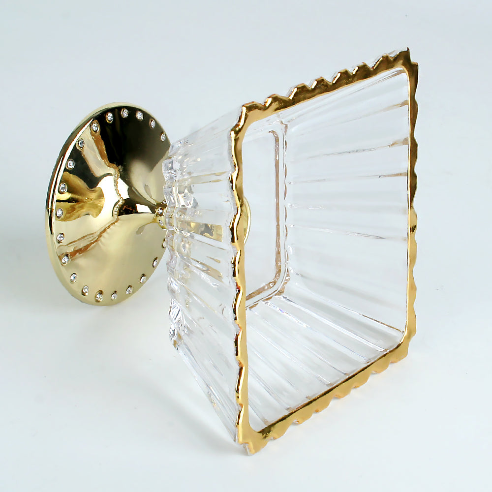 Metal Vertical Stripes Grain Glasses Fruit Tray  Crystal Fruit Glass Bowl