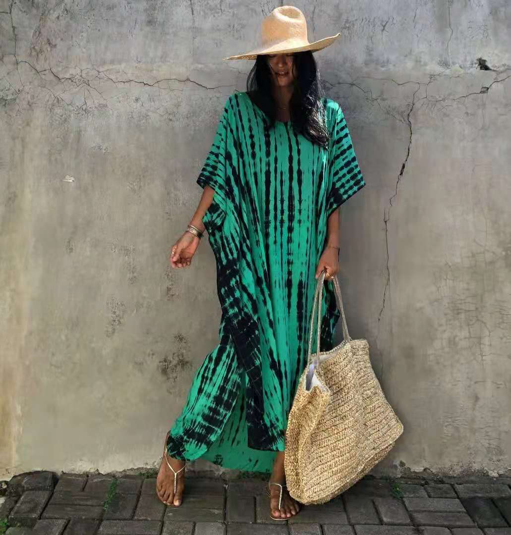 Wholesale Tie Dye Boho Kimono Beach Cover Up Cotton Sarong Beachwear Dress Ladies Kaftan