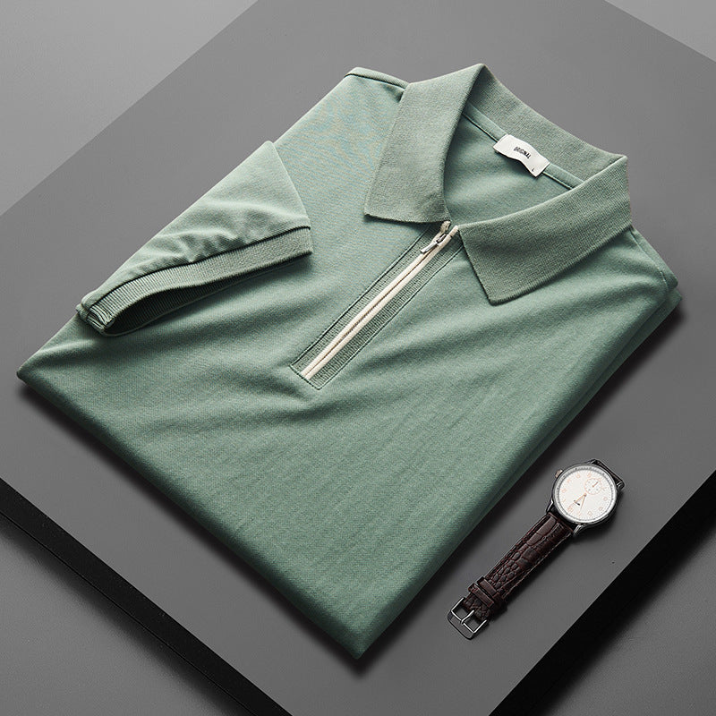 Polo Shirt Men's New Loose Mercerized Cotton Trendy Solid Color Casual Polo Collar Half Sleeve Wholesale